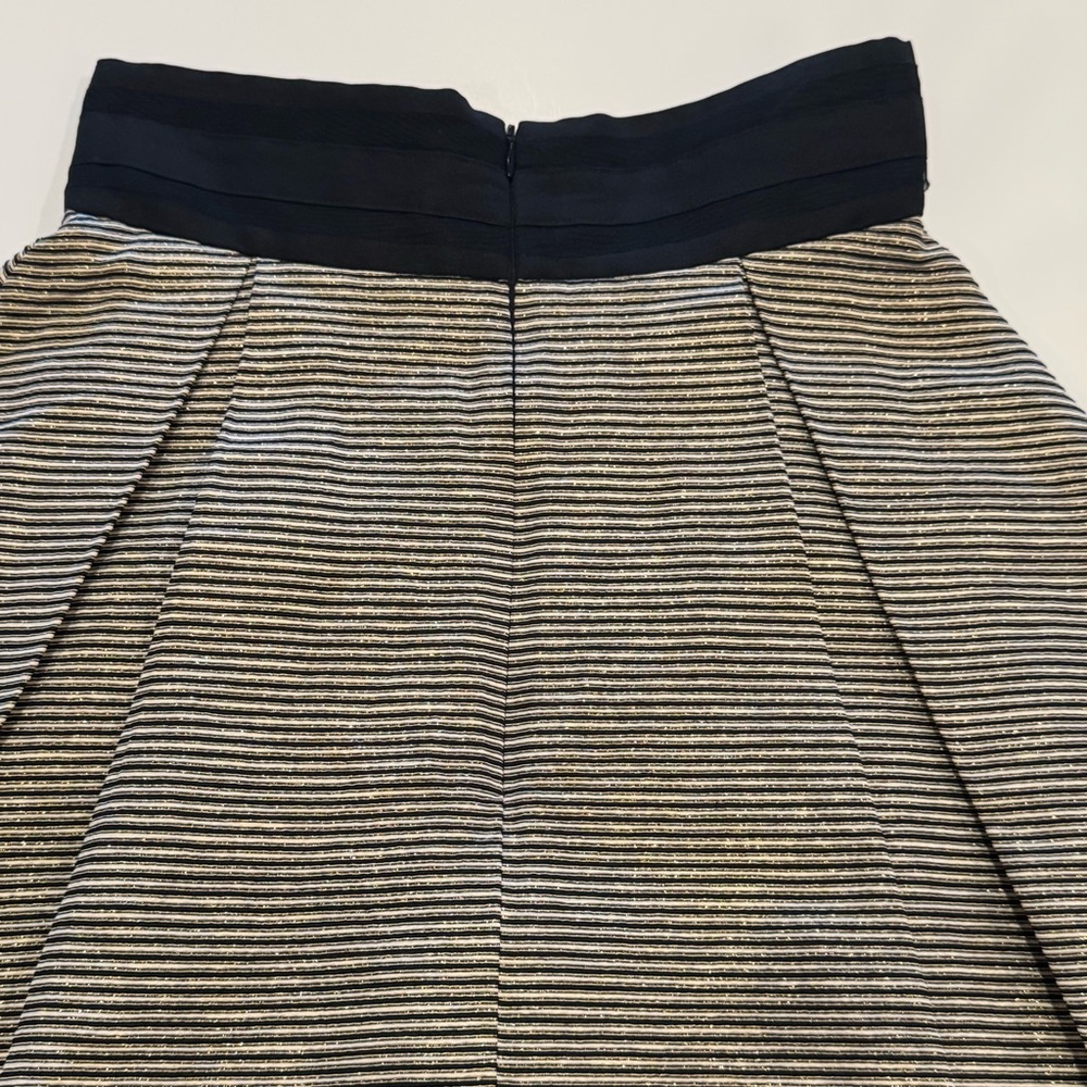 Jennifer Chun Pleated Silk Blend Gold Black White Skirt w/ Pockets Size 4 - Picture 6 of 16
